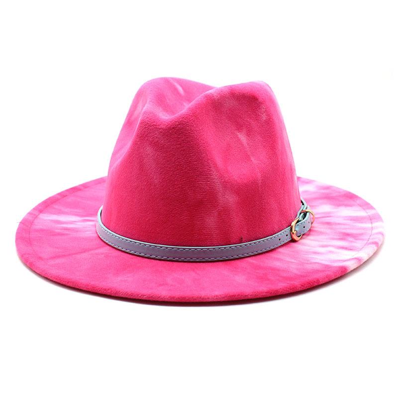 Tie-Dye Woolen Top Hat Women'S Big-Brimmed Jazz Felt Hat Men'S Outdoor Travel Hat Double-Sided Printed Hat