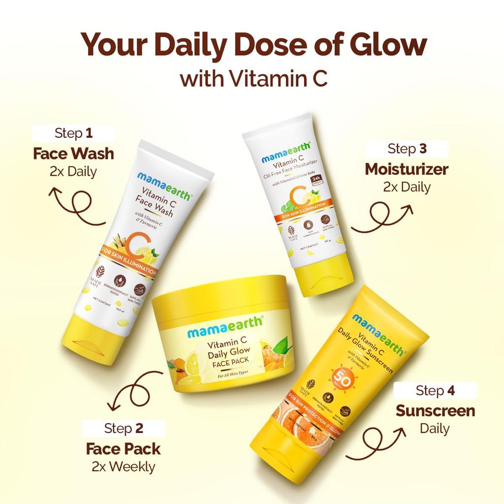 Mamaearth Vitamin C Daily Glow Face Pack 200g For Bright Skin Glow With Turmeric Clay Mask | Natural DIY Texture | All Skin Types