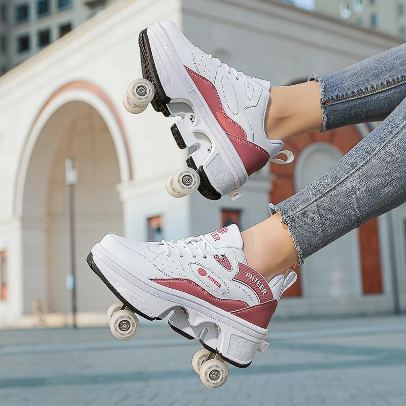High Top Women's 4 Wheel Roller Shoes Fashionable Unisex With Wheels Dual-purpose Skating Casual Shoes Automatic Pop-up Sneakers