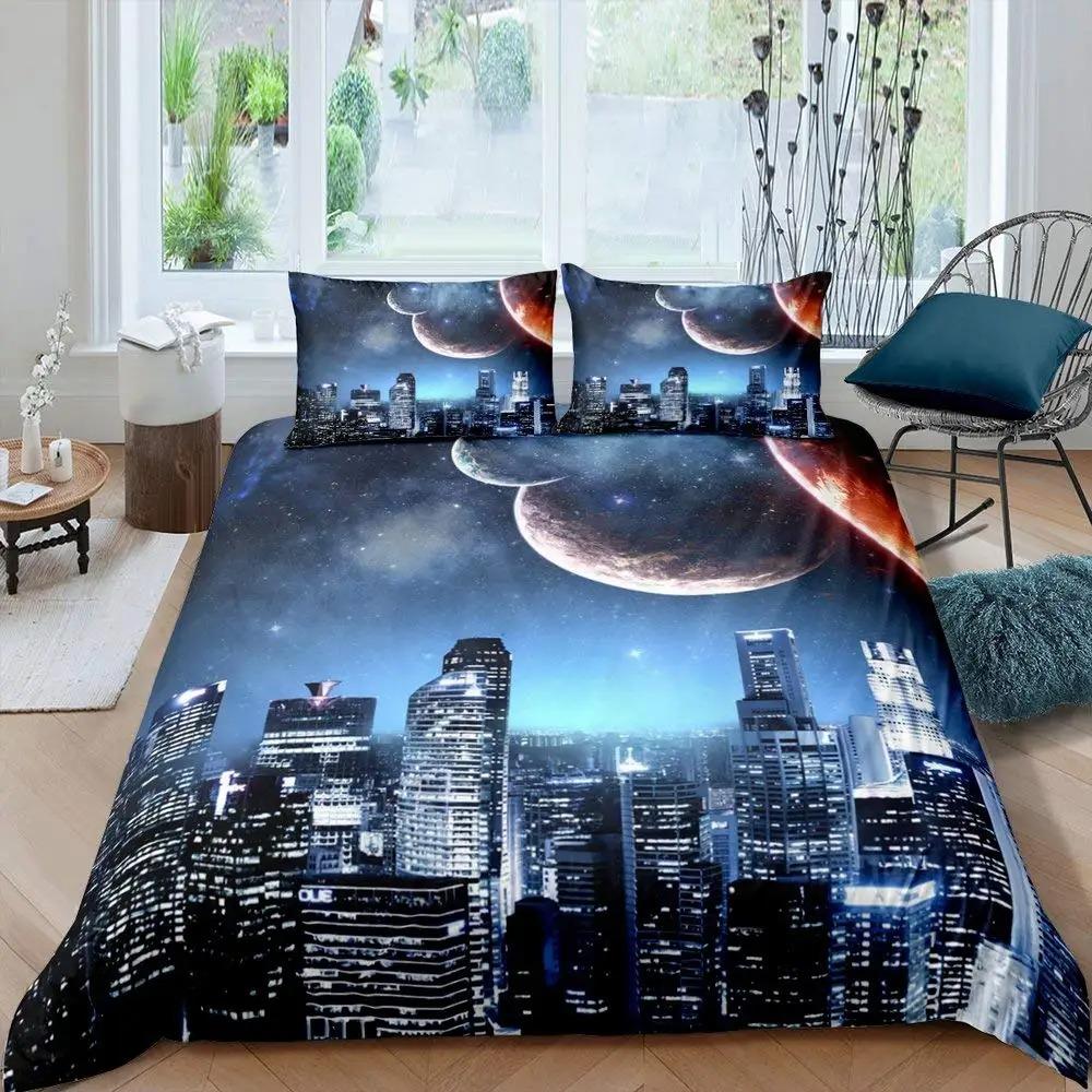 New York Duvet Cover Set Skyline Print Decorative 2/3 Piece Bedding Set With Pillow Shams Twin Full Queen King Size Room Decor