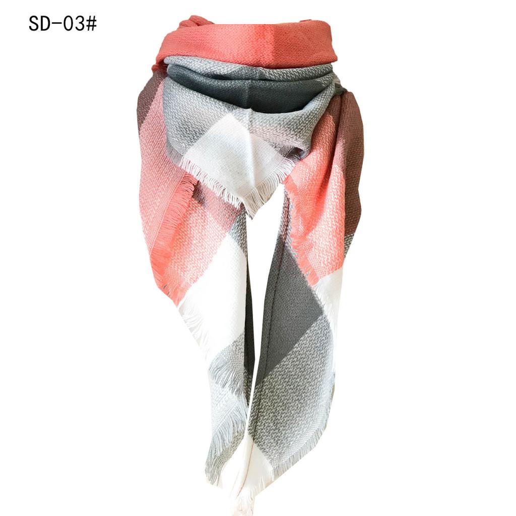Spring Autumn Winter Imitation Cashmere Double-sided Colorful Plaid Triangle Scarf Women's Neck Shawl