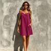 Damska bezrękawnikowa sukienka na ramiączkach z dekoltem V, długość za kolano, lekka, codzienna, letnia sukienka z regulowanymi ramiączkami i bocznymi kieszeniami