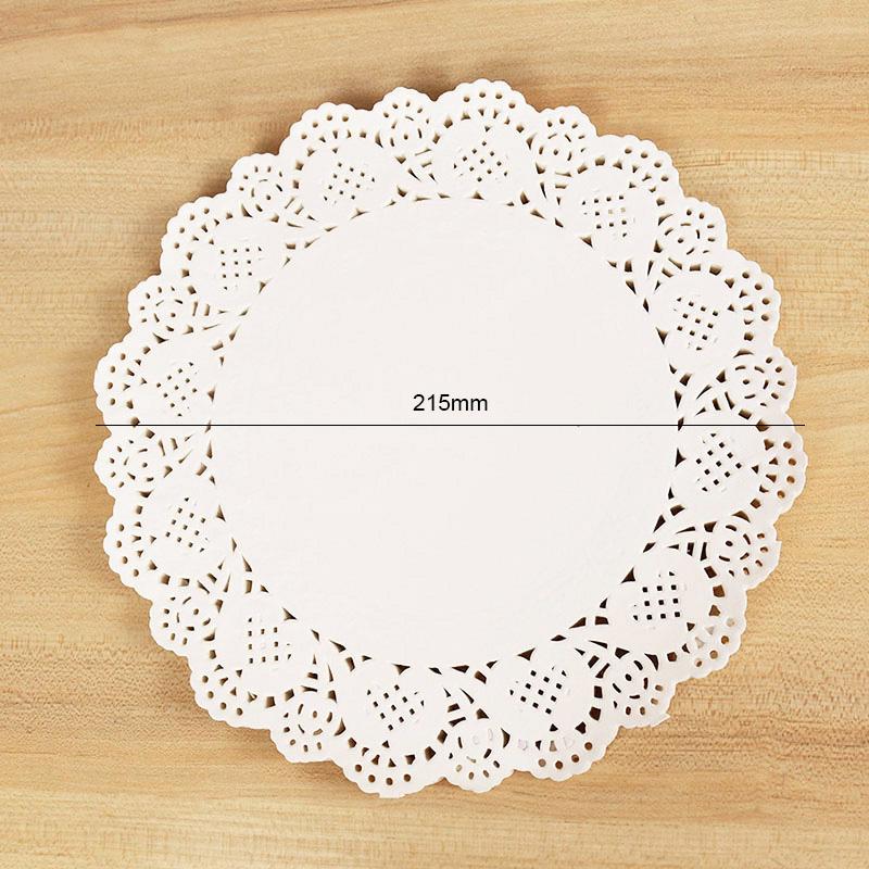 100pcs White Round Lace Doilies Paper Coaster Placemat Cake Mat DIY Craft Gift Packaging Wedding Birthday Party Table Decoration