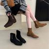 2025 New Round Head Suede Button Square Head Low Tube Thin Martin Fashion Women's Short Boots