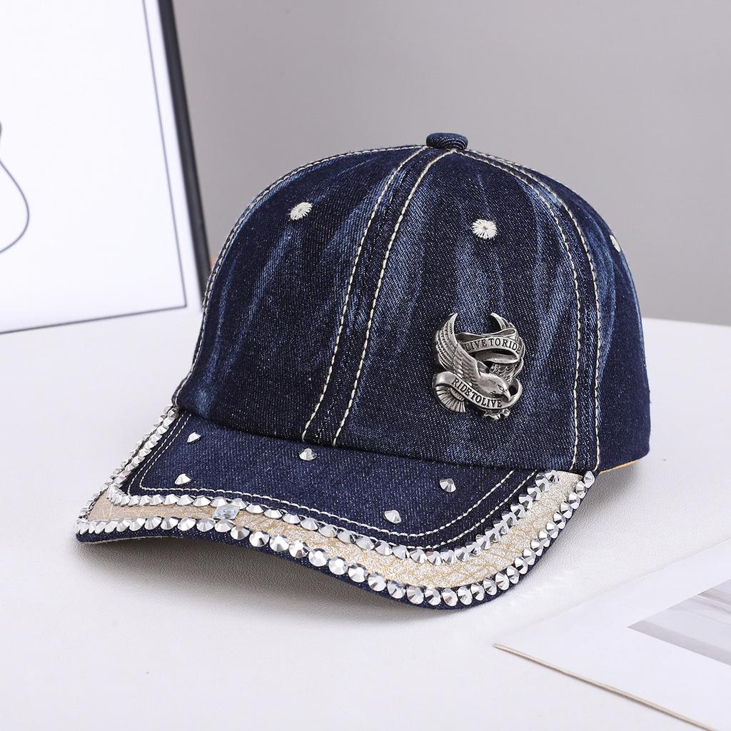 Fashion new handmade rhinestone baseball cap women's European and American fashion diamond-encrusted denim sunshade cap