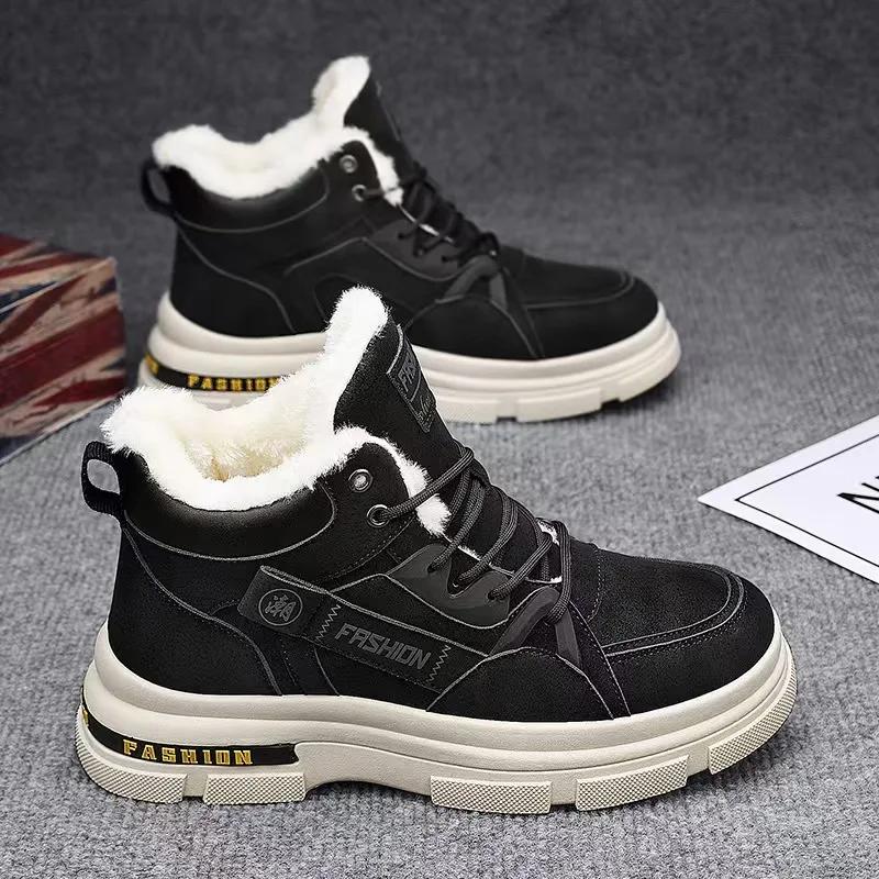 

Мужские высокие ботинки, зимние модные теплые кроссовки, противоскользящие износостойкие зимние ботинки для мужчин, походные ботинки на платформе для мужчин 44 чёрный