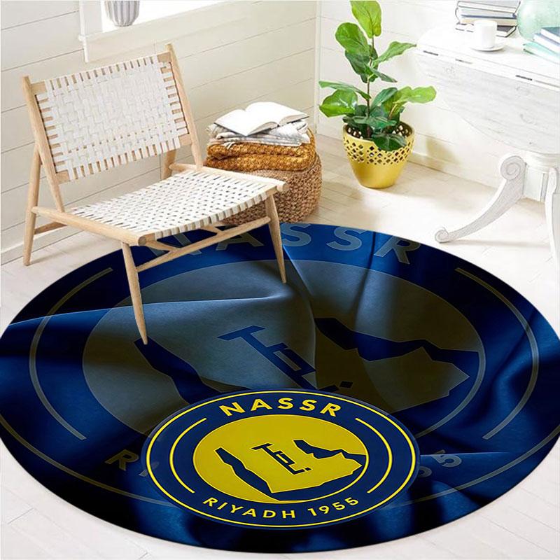 Al-Nassr FC Runder Teppich, Teppich für Wohnzimmer Schlafzimmer Sofa Spielzimmer Dekoration, Rutschfeste Fußmatte