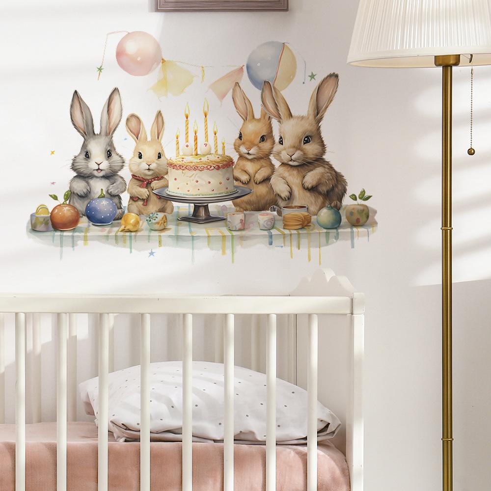 Cartoon Niedlicher Hase Geburtstag Kinderzimmer Zuhause Hintergrund Verschönerung Wandaufkleber