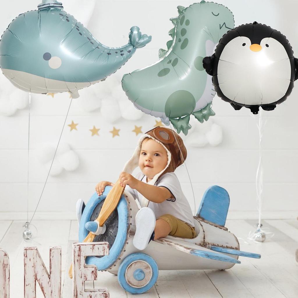 Cartoon Dinosaur, Penguin & Whale Foil Balloons for Baby Birthday Party Decorations