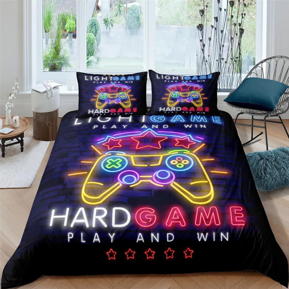 Conjunto de capa de edredom para jogos de 3 peças, cama queen-size, king, infantil, meninos, meninas, conjunto de cama, capa de edredom, capa de poliéster, conjunto de cama