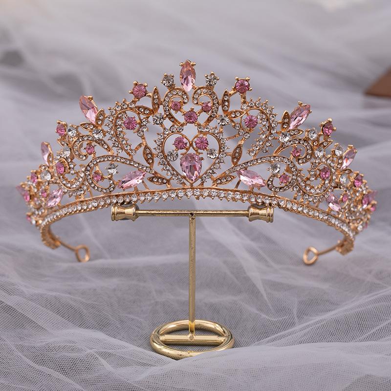 DIEZI Luxury Elegant Purple Pink AB Crystal Flower Tiara Crown For Women Bridal Bride Queen Headbands Hair Wedding Accessories