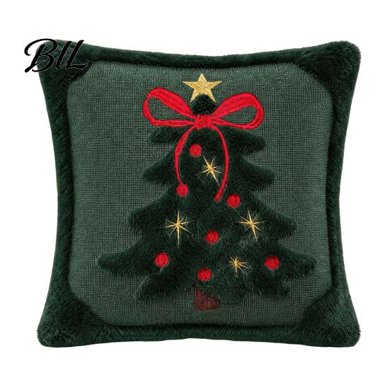 Decorative Throw Pillows for Couch Christmas Plush Pillowcase, 3D Embroidered Design Soft Pillow Holiday Living Room Decor Cover, Cushion Cover