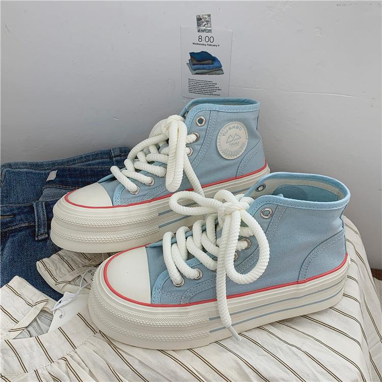 

2025 autumn middle help platform student canvas shoes women s trend Korean version board shoes sports and leisure women s shoes 40