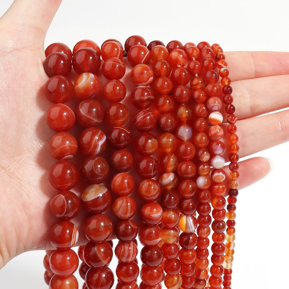 4 6 8 10 12mm Natural Red Striped Agate Beads Round Loose Stone Beads For Jewelry Making DIY Crafts Bracelets Necklace Supplies