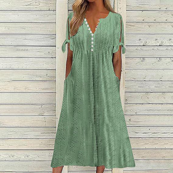 

Платье с V-образным вырезом, однобортное, с люверсами, с короткими рукавами и завязками на манжетах Double XL