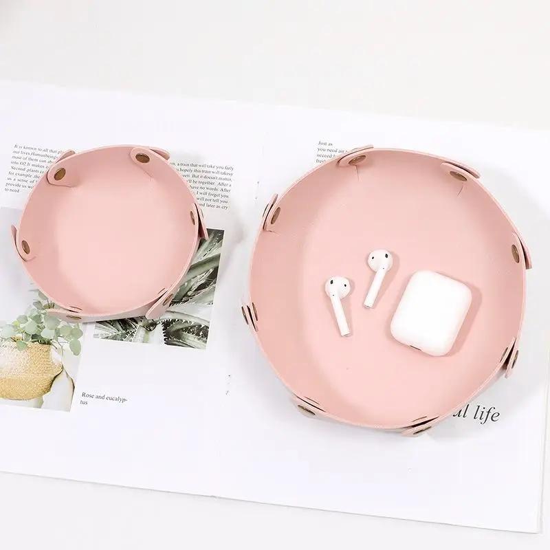 1PCS Nordic Style Leather Storage Tray Desktop Organizer For Key Jewelry Cosmetic Storage Box Folding Organizer Home Decoration