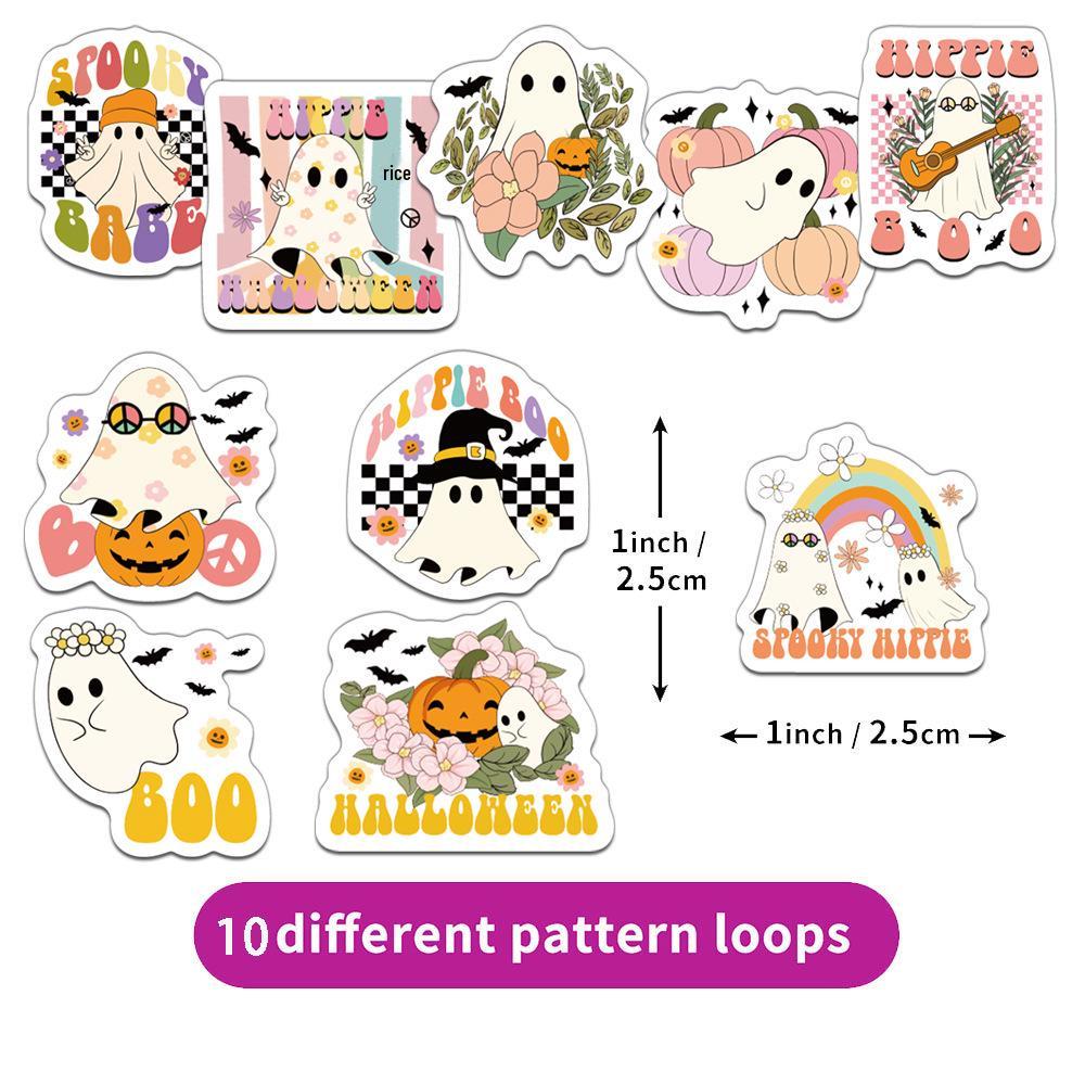 500 Sheets/Roll Hippie Spooky Ghost Stickers for Journal & DIY Phone Case Decoration.