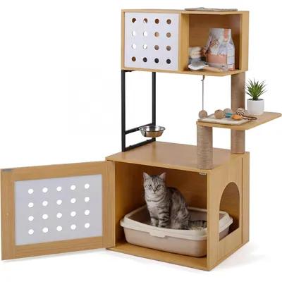 GIANTEX Cat Tree with Hidden Litter Box, Platform, Hammock and Sisal Posts, 117 cm