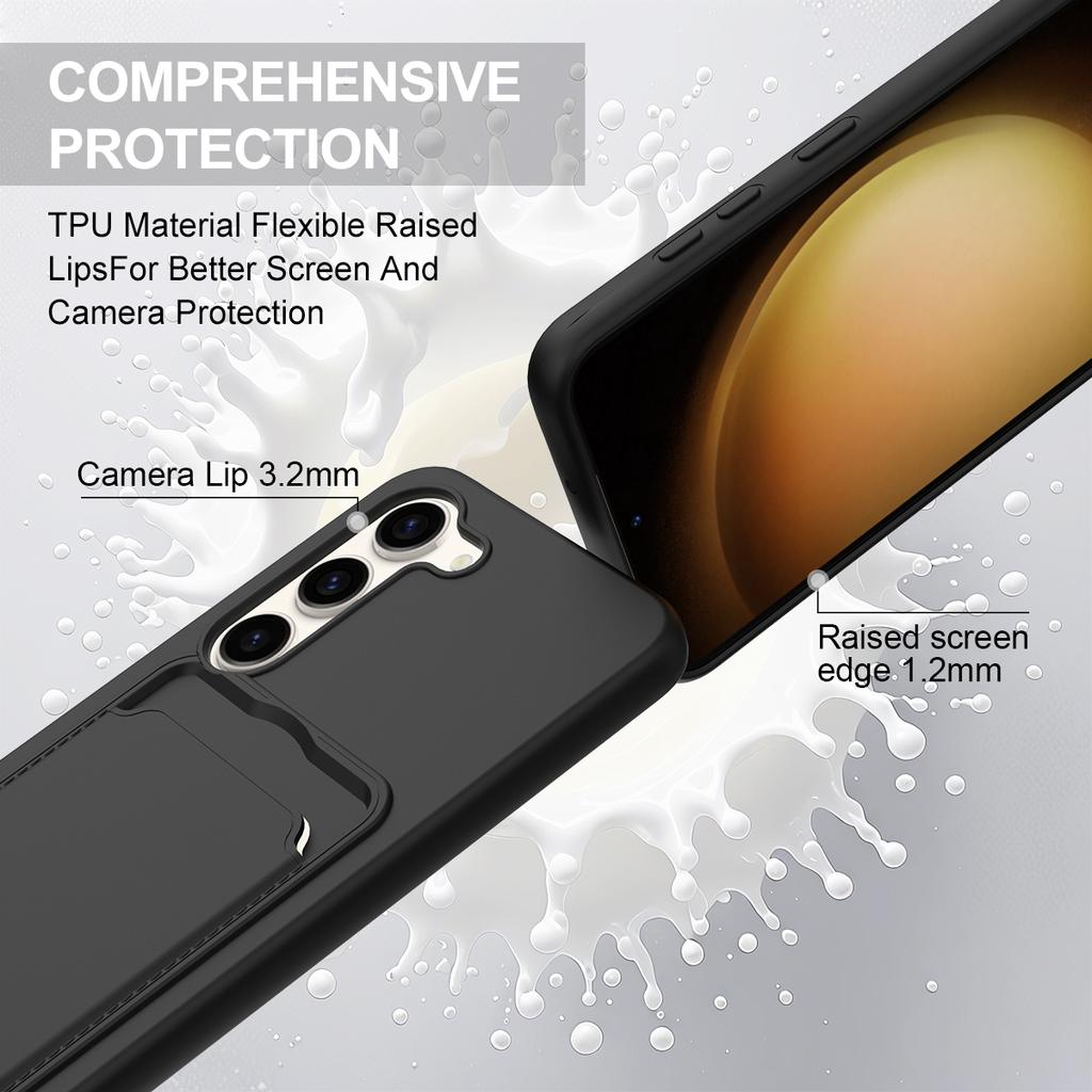 For Samsung Galaxy S23+ Liquid Silicone Case Phone Back Cover with Card Holder and Short Strap