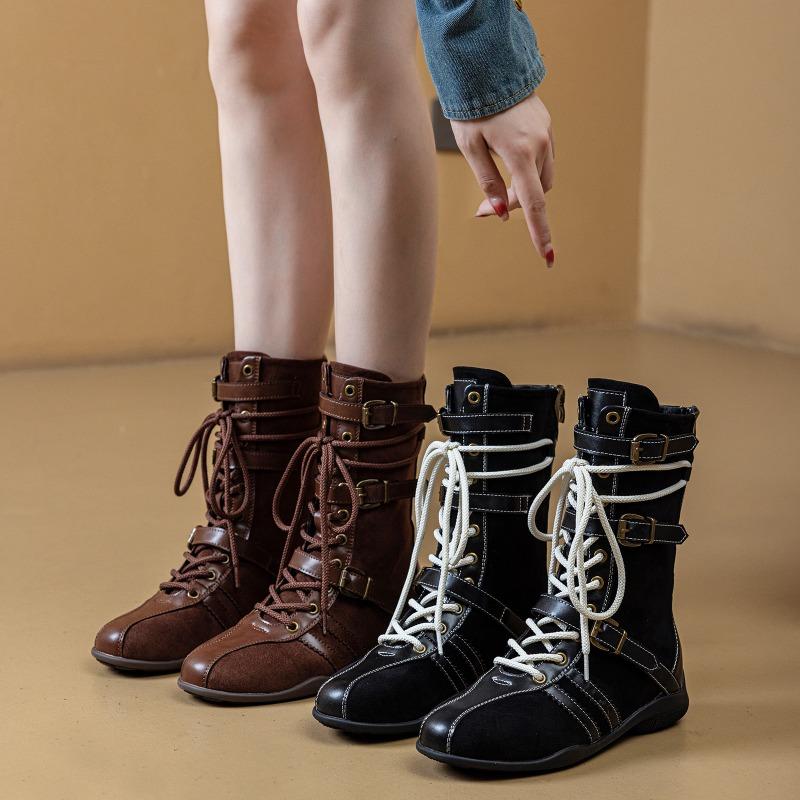 Autumn Early Winter Genuine Leather Shoes Women Suede Boots Height Increasing 5cm Non-slip Fashion Brand Ladies High Boots
