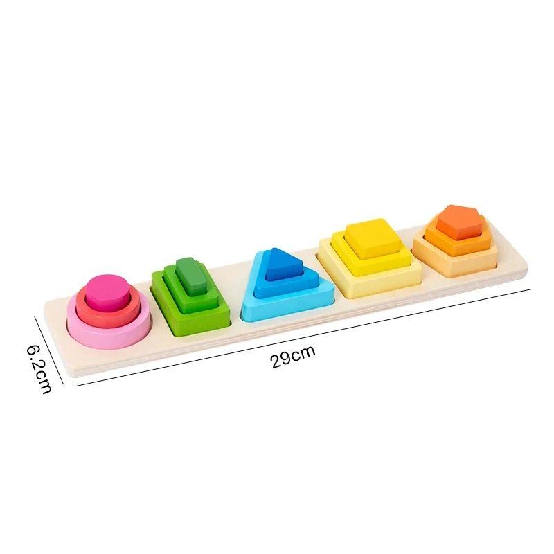 Montessori Träsorteringsstapelleksaker Form Färg Sortering Blockpussel Småbarn Geometriska Stapelleksaker för Baby Tidig Utbildning