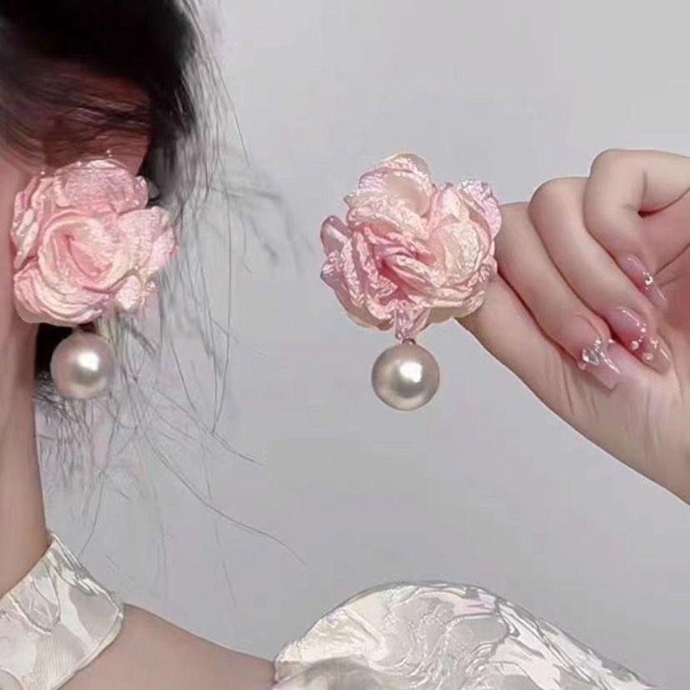

Роскошные розовые серьги-гвоздики, модные серьги с большим цветком, массивные ювелирные изделия с жемчугом, женские серьги