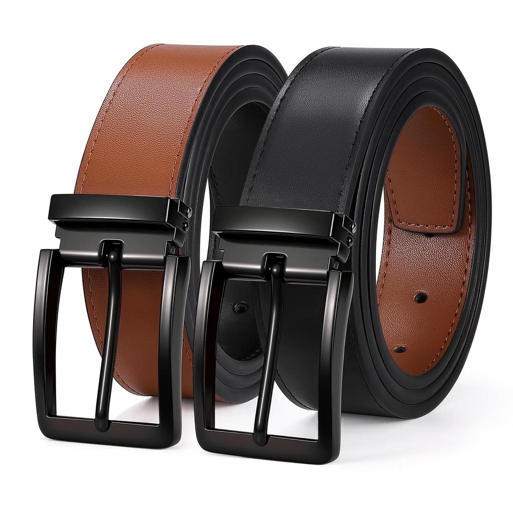 [JASGOOD] Men's Leather Belt, BusinessCasual, 33mm Wide, Pin Type