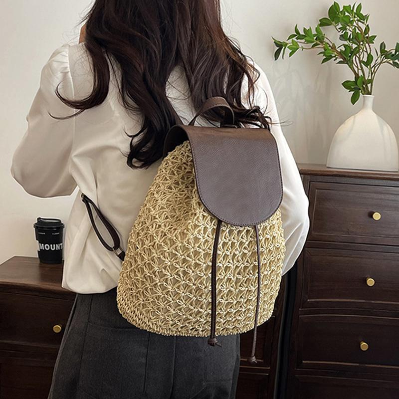 Letní dámský batoh se stahovací šňůrkou Daypack Weaving přes rameno Malý batoh Mochila