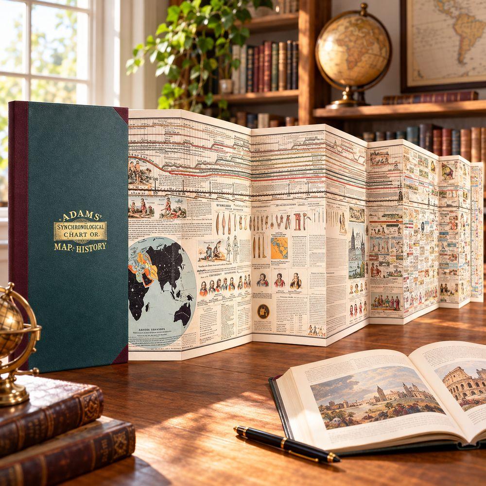 Folded Chart Adams Time Chart Map of History Book Adams Synchronological Chart Paper Material History Timeline Map Gold Stamping