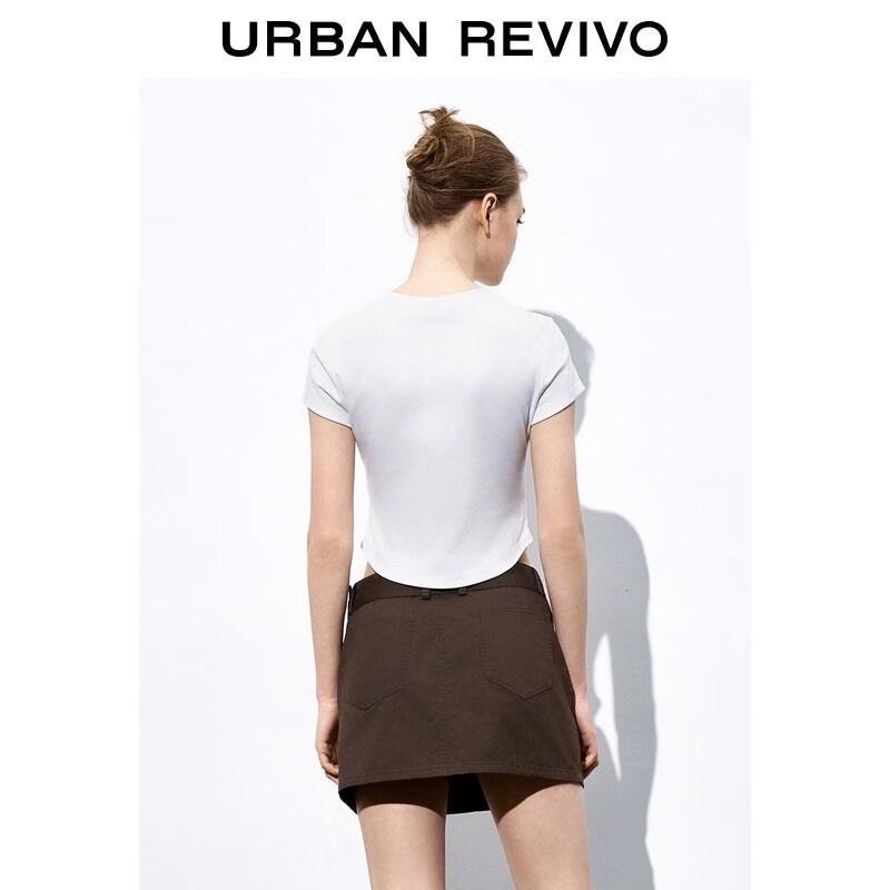 UR2026 Women's Casual Lamb Print Pleated Slim Short T-Shirt