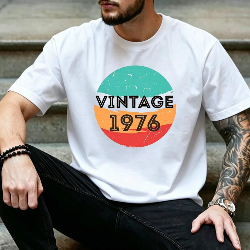 Unisex Retro Split Sunset Circle 1976 Graphic T Shirt Vintage Birth Year Nostalgic Birthday Daily Streetwear Top