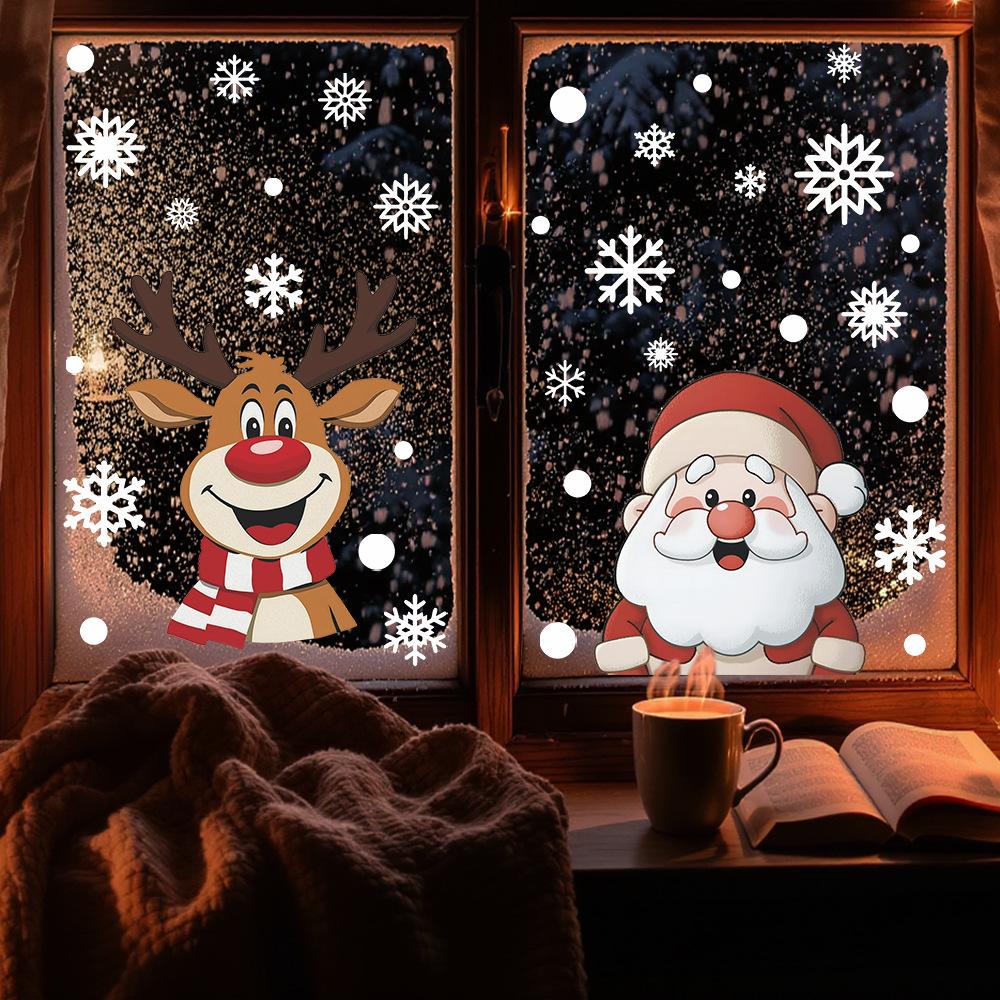 Christmas Atmosphere Santa Claus and Reindeer Snowflake Festive Glass Door and Window Decorative Stickers