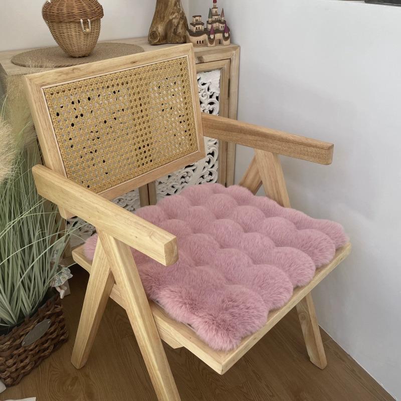 כרית כיסא פלוש ארנב מצמר מרופדת - כרית מושב מרובעת נעימה לספה, למשרד או לשולחן איפור.