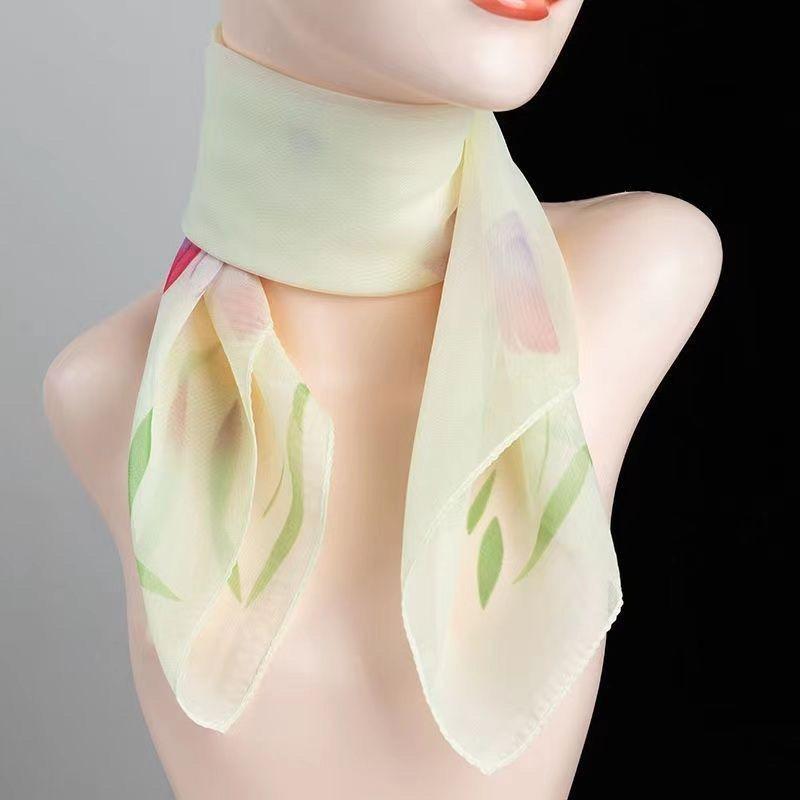 Шелковый шарф Женский тонкий универсальный шарф с принтом Шарф для защиты шеи Зимняя мода Универсальный квадратный шарф 60-60cm