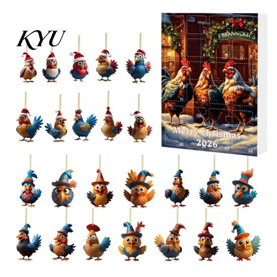 Versatile Hanging Ornaments for Doors Windows Chicken Advent Calendars 2025, 24 Days 2D Flat Animal Ornament Christmas Fun Holiday Party Favors