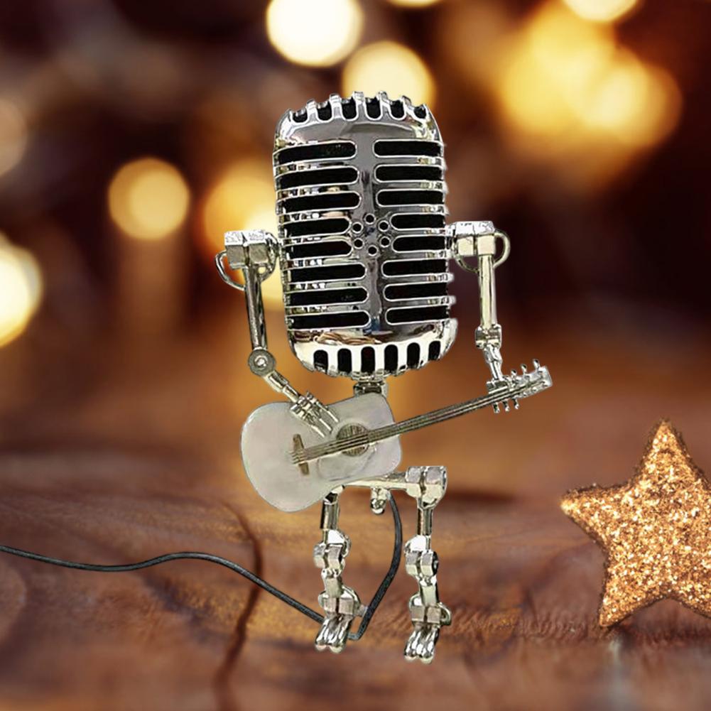 Steampunk Vintage Microphone Robot Desk Table Lamp with Guitar Handmade Table Lamp Gifts for Music Art Lovers for Art Decor