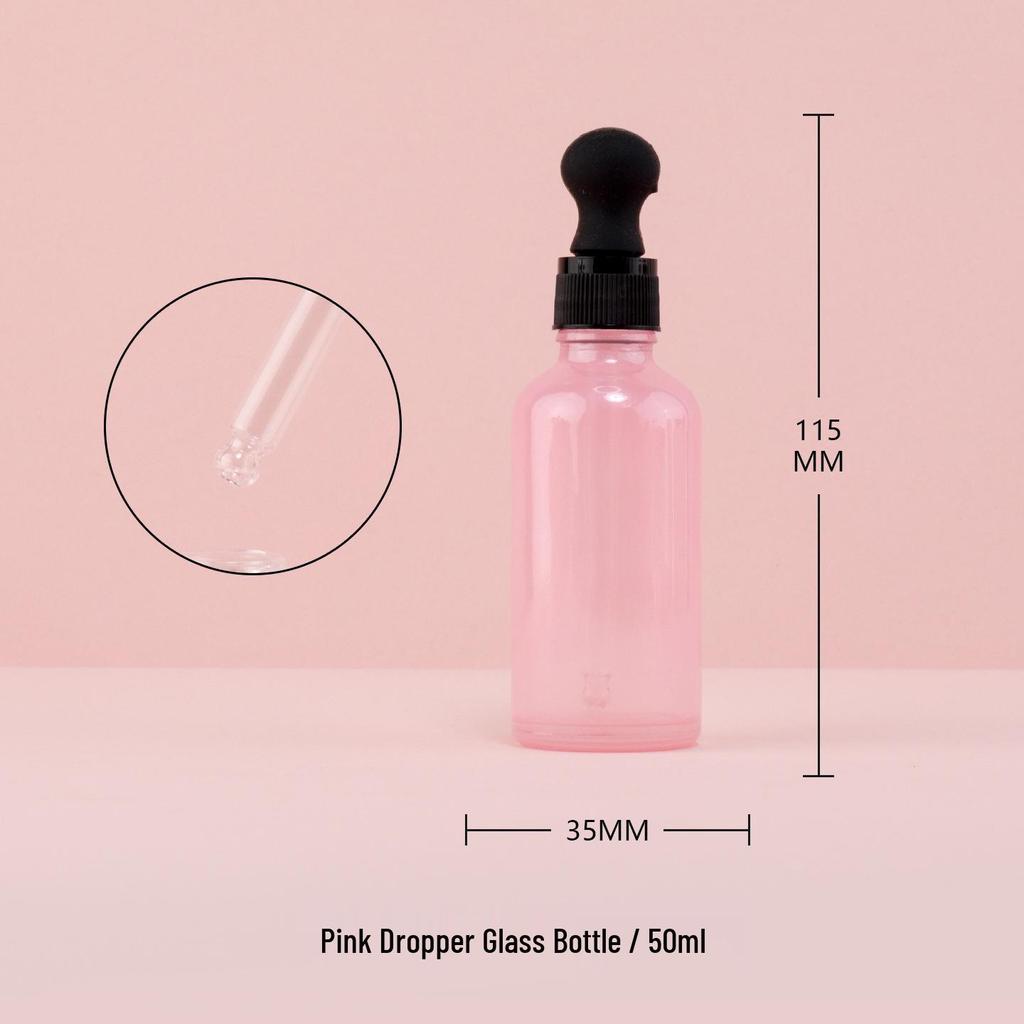 Pink Glass Perfume Bottle with Spray, Screw Cap, Essential Oil Dropper, and Lotion Dispenser