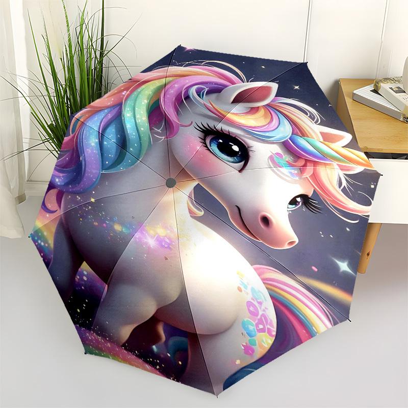 1pc Unicorn FantasyOpen/Close Umbrella-Windproof, Compact Travel Umbrella, Sturdy 8-Rib Shaft, Outdoor Accessory, 1121
