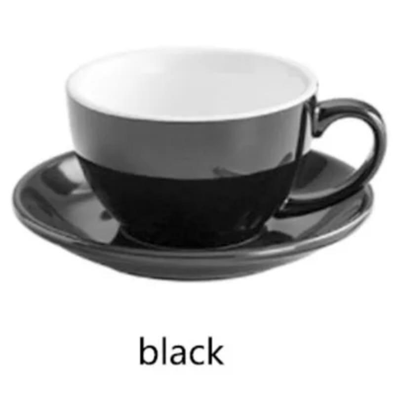 European Style 300ML Solid Color Coffee Cup and Saucer Gift Ceramic Cappuccino Latte Cup Cup and Saucer Set Multi-color Optional