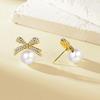 Japan and Korea Exquisite Micro-inlaid Zircon Bow Pearl Stud Earrings Women's Fashion Simple Small Versatile Earrings 2026