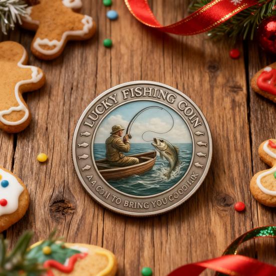1/2Pcs Lucky Fishing Coin Bring You Good Luck Fishing Token Metal Carving Souvenir Coin Badge Decoration Dad Fishermen Fishing Enthusiasts Gift