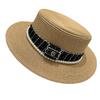 Pearl Flat Top Straw Hat Women's Summer Retro Fashion British Straw Hat Flat Edge Top Hat