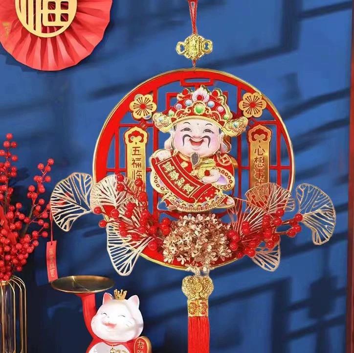 2026 Electric Shaking Head God Pendant New Year God of Wealth Hanging Statue Spring Festival Red Chinese Knot Pendant Decoration