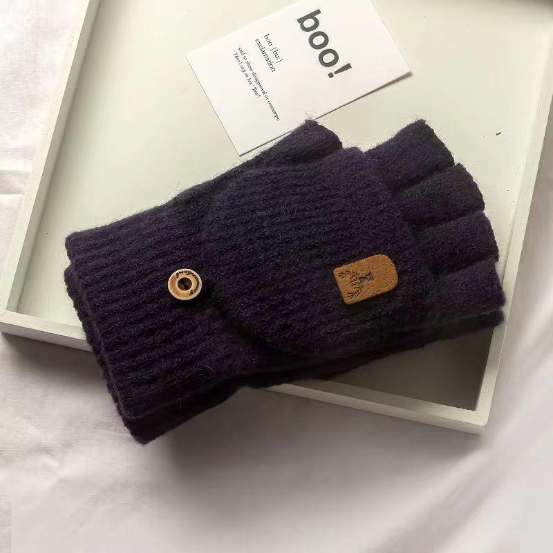 

Winter Plush Thick Flip Gloves, Unisex Split Finger Cycling Cold And Warm Outdoor Protective Gloves One Size темно-синього кольору