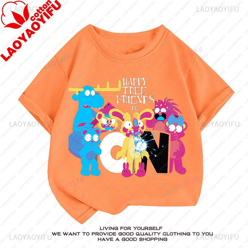 Camiseta Happy Tree Friends Estilo Kawaii Lindo Abrazos Dibujos Animados Gráfico Manga Corta Camiseta Oversize Casual Divertido Ropa Y2k