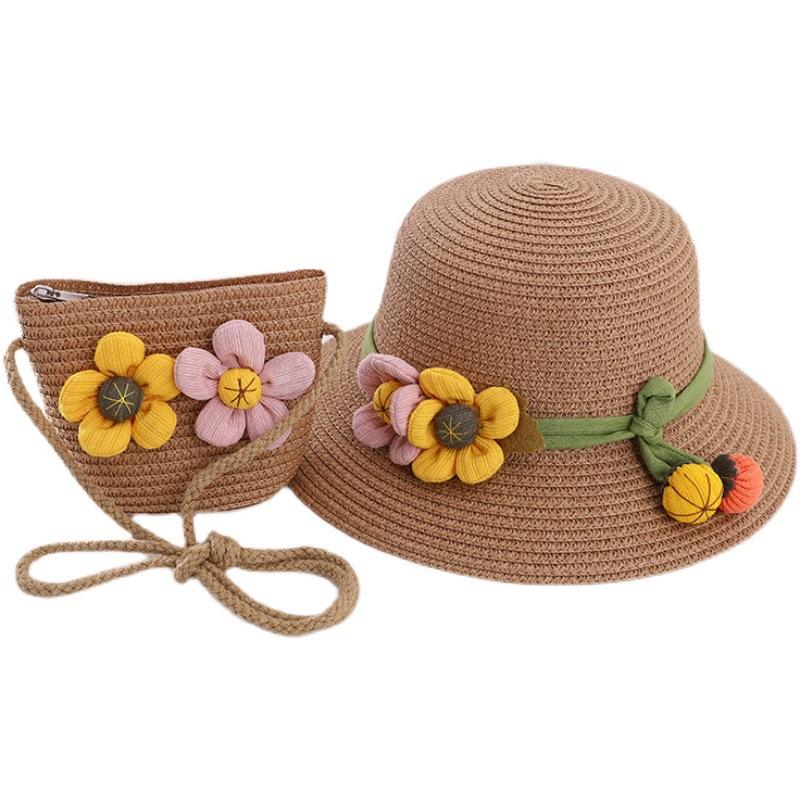 Hat female summer baby sun hat travel beach visor parent-child straw hat big brim children's basin hat sun protection