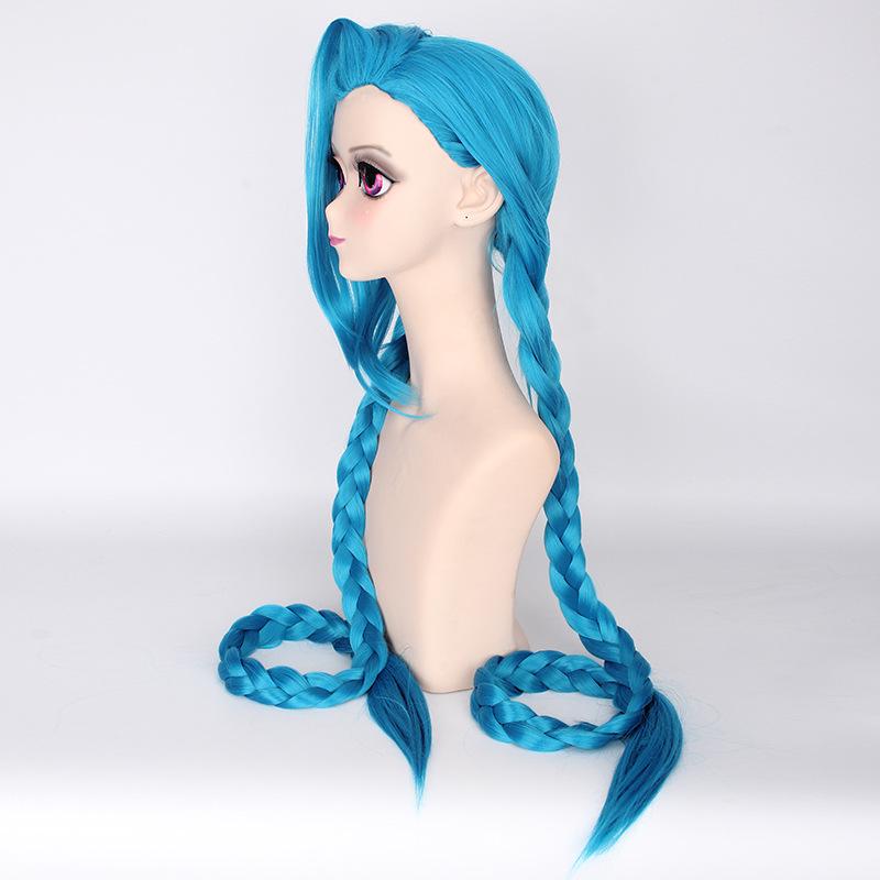 Jinx Cosplay Wig Blue Double Braid Free Wig Cap Super Long Blue Braiding Hair Women 'S Cosplay Wig