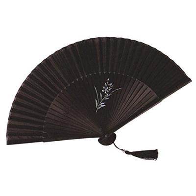 Faltfächer aus schwarzem Bambus und Seide Hochwertiger seidenbezogener Fächer, (5846 Kikyo)