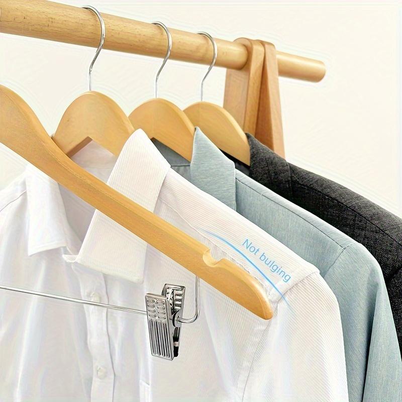 10pcs Solid Wood Hangers with Clips for Shirts T-Shirts Suits Coats and Wardrobe Use