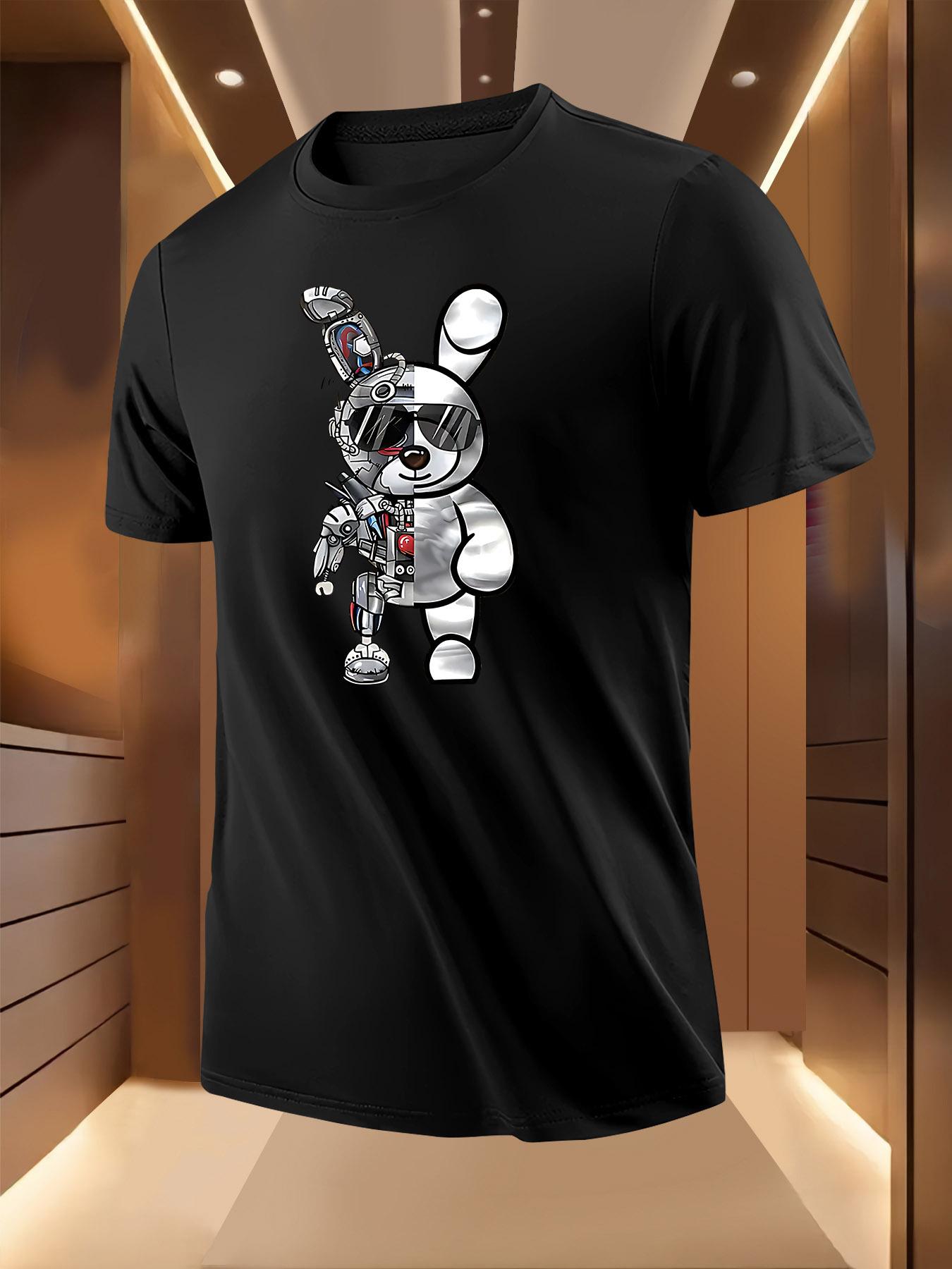 Mechanical Bunny Graphic Print Tshirt - Black Casual Shor... XXL